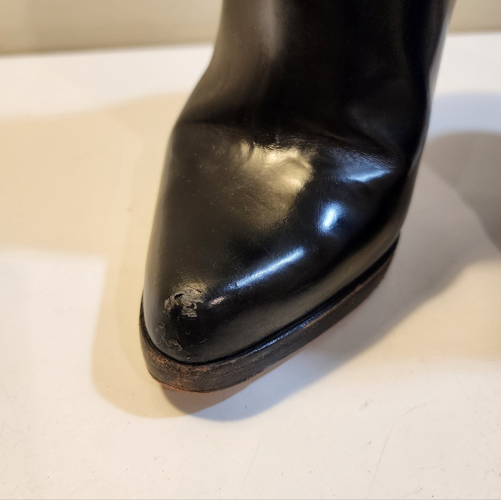 Christian Louboutin Black Leather Ankle Booties with Signature Red Soles - Picture 4 of 14